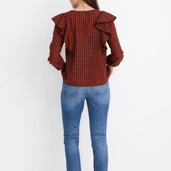 Madewell Ruffle-Front Top in Plaid - Picture 2 of 7